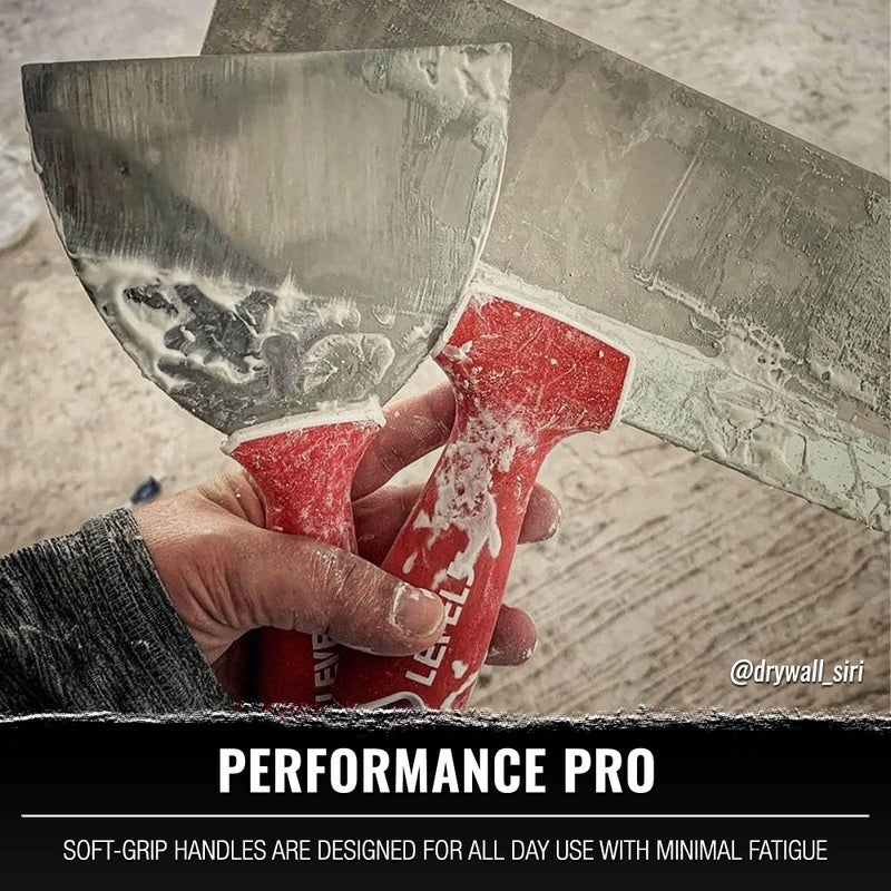 Level-5 LEVEL5 Drywall Finishing Hand Tool Kit | 5, 6 Inch Joint Knives, 10, 12 Inch Taping Knives, 14 Inch Mud Pan | Stainless Steel Blades, Soft Grip Handles | Sheetrock Gyprock Plasterboard | 5-600 - Image 4